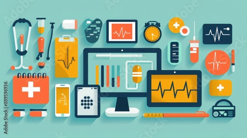Health screening, emerging trends, medical software, flat design illustration