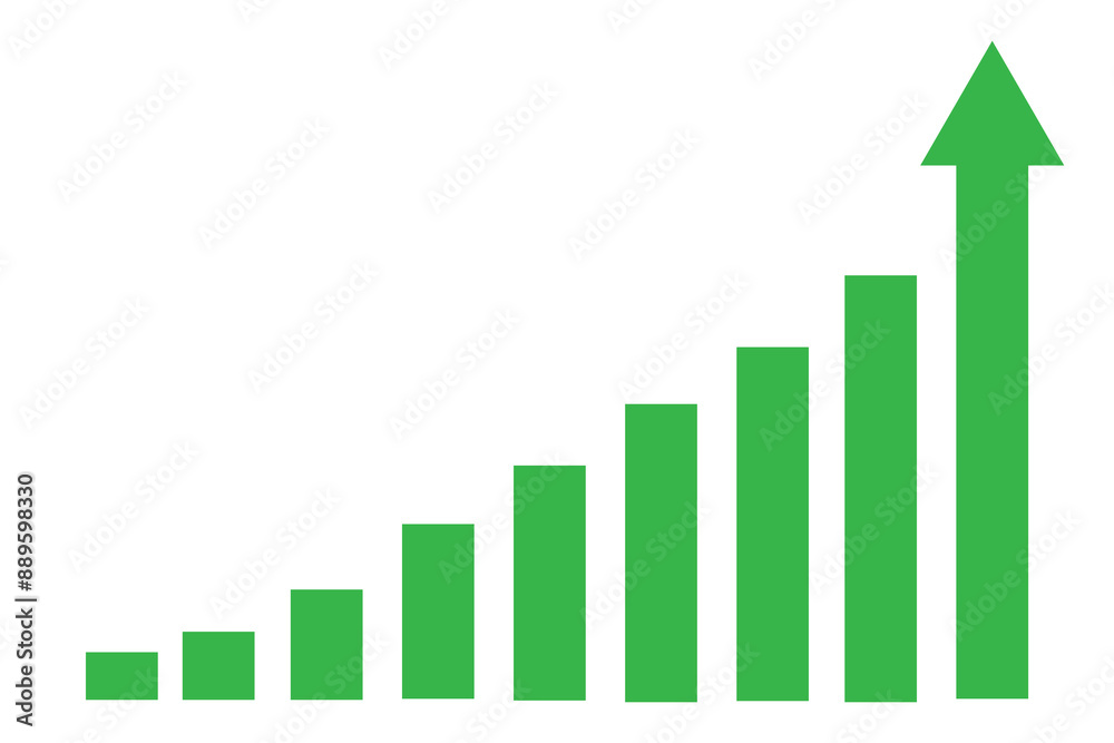 Green upward arrow graph with arrow showing rising trend. Up arrow flow chart, Bullish trend Green upward arrow graph with arrow showing rising trend. Up arrow flow chart, Bullish trend