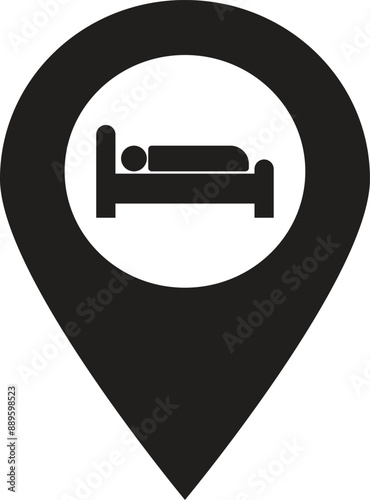 Hotel map pin icon . Hotel location pin icon . Map pointer with bed icon . Vector illustration
