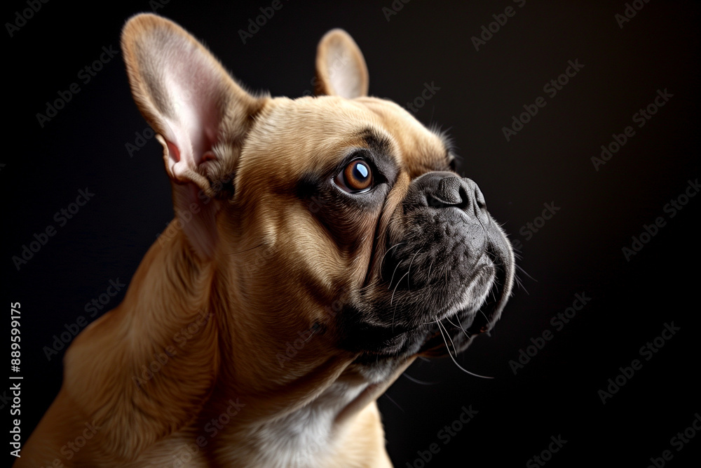 French bulldog portrait with dark background. Generative AI. French bulldog portrait with dark background. Generative AI.