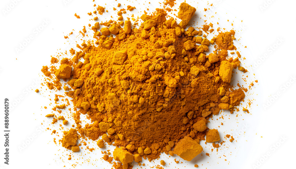 Dry curry powder isolated on white, top view Dry curry powder isolated on white, top view