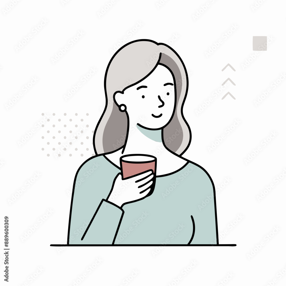 Woman Drinking Coffee with Polka Dot Background Woman Drinking Coffee with Polka Dot Background