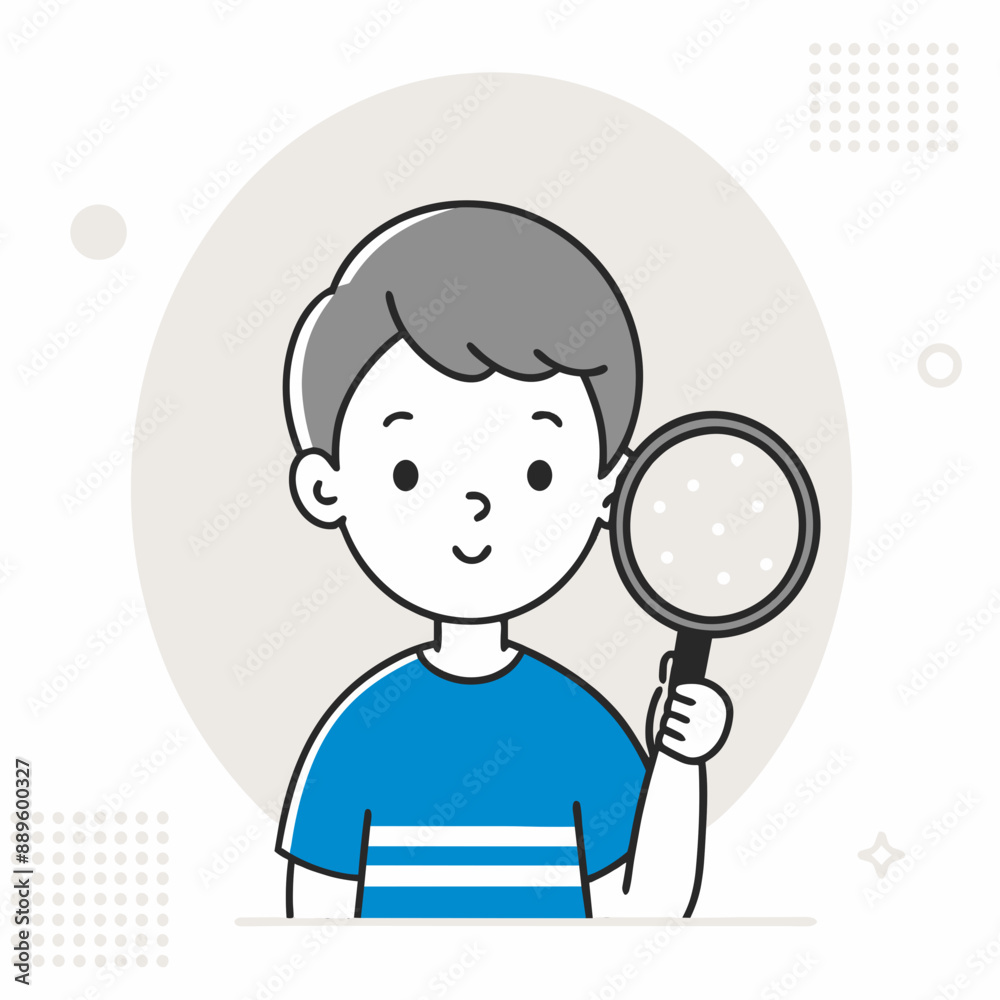 Boy Holding Magnifying Glass with Curious Expression Boy Holding Magnifying Glass with Curious Expression