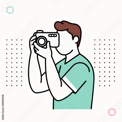 Man Taking Photo with Camera on Geometric Background