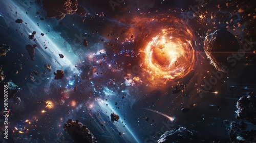 A cosmic anomaly creating a rift in space, from which emerge hostile entities attacking a scientific expedition.