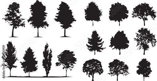 Trees silhouette set black and white