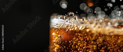 Cola erupts in a fizzy burst, with bubbles and caramelcolored liquid separating in a dynamic highspeed capture photo