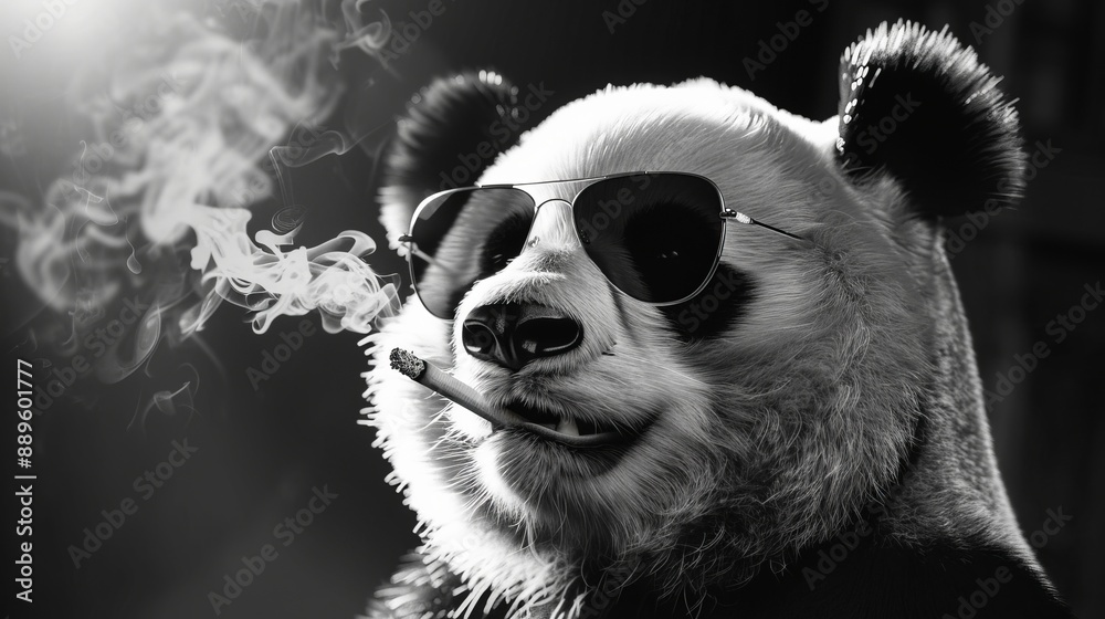 An intricate close-up captures the panda smoking a cigarette, with ...