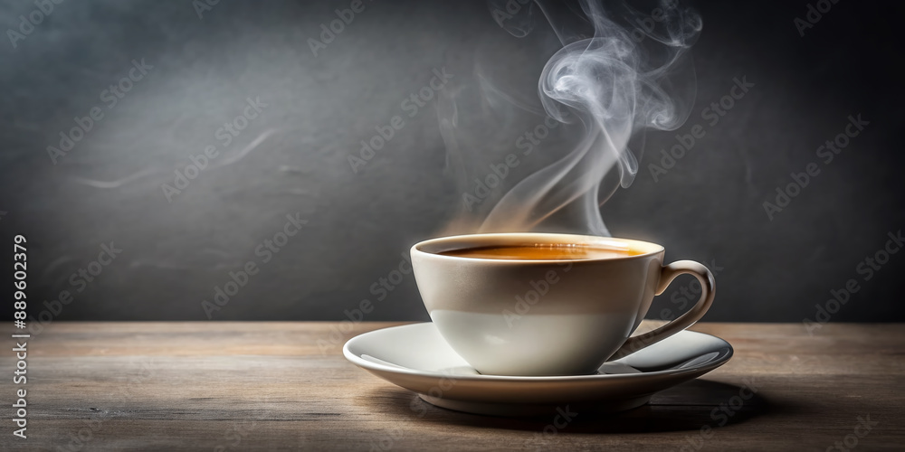 A solitary cup of steaming hot coffee sits isolated on a dull grey background, its rich aroma wafting upwards, inviting a morning pick-me-up. A solitary cup of steaming hot coffee sits isolated on a dull grey background, its rich aroma wafting upwards, inviting a morning pick-me-up.