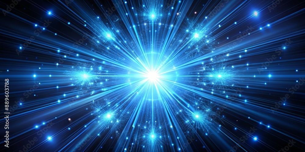 Fototapeta premium Blue Light Burst with Sparks, Abstract, Cosmic, Glowing, Energy, background, blue