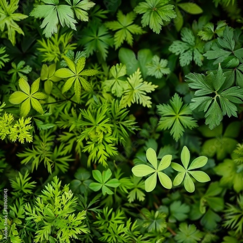 Lush Macro Close-up of Vibrant Green Forest Floor Plants
