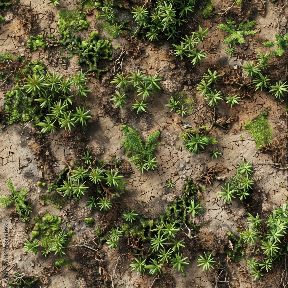 Lush Miniature Plants on Forest Floor - Detailed Macro Image of Tiny Flora in Natural Habitat Lush Miniature Plants on Forest Floor - Detailed Macro Image of Tiny Flora in Natural Habitat