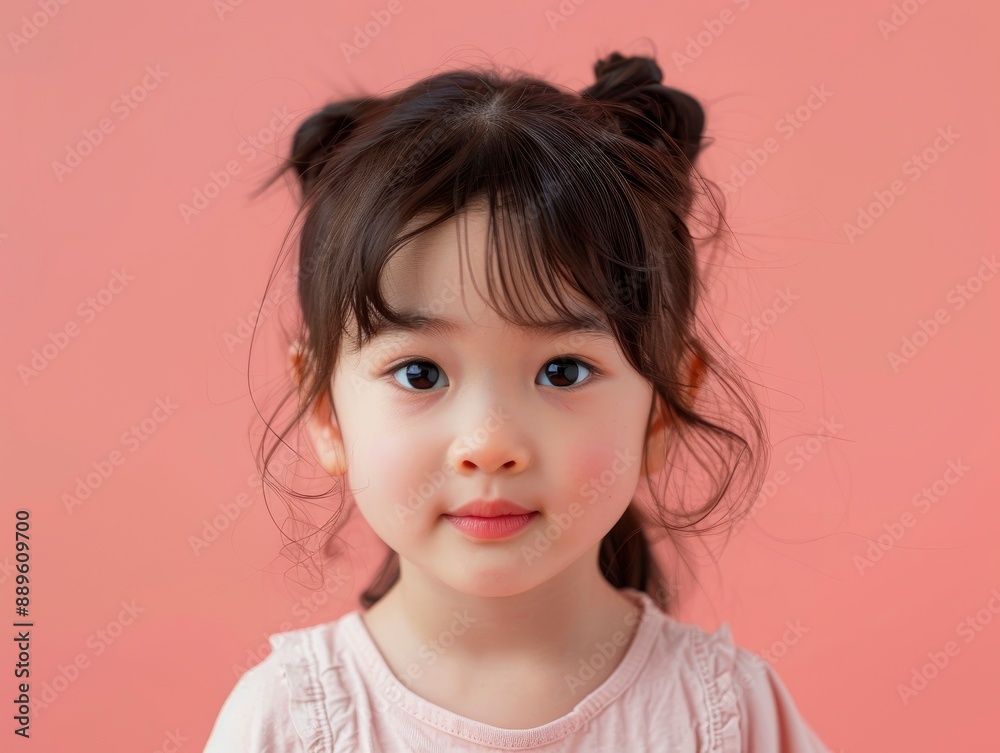 Portrait of a cute asian child, beautiful face with big eyes, pastel color background Portrait of a cute asian child, beautiful face with big eyes, pastel color background