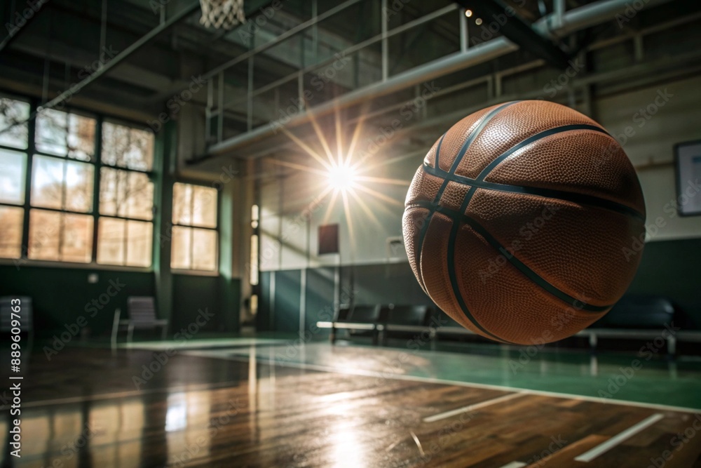 A basketball is flying into the ring on the basketball court. A goal. The ball is in close-up. A basketball is flying into the ring on the basketball court. A goal. The ball is in close-up.