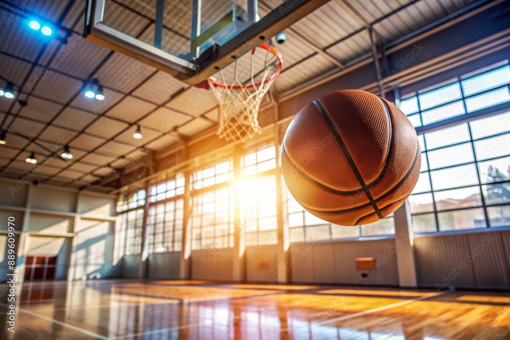 A basketball is flying into the ring on the basketball court. A goal. The ball is in close-up. A basketball is flying into the ring on the basketball court. A goal. The ball is in close-up.