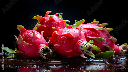 Dragon fruit against a black background (Generative AI)