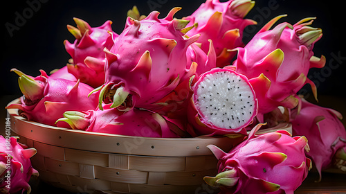 Dragon fruit against a black background (Generative AI)