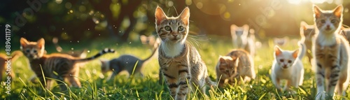 Wallpaper Mural Celebrating international cat welfare with fun activities, realistic, vibrant colors, photography, background of a sunny park, joyful and informative Torontodigital.ca