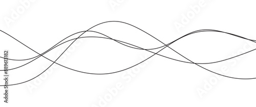 Abstract Wavy Line. Wavy line horizontal divider outline minimalist art. Thin line wavy abstract vector background. Curve wave seamless pattern. Line art striped graphic template. On white background.