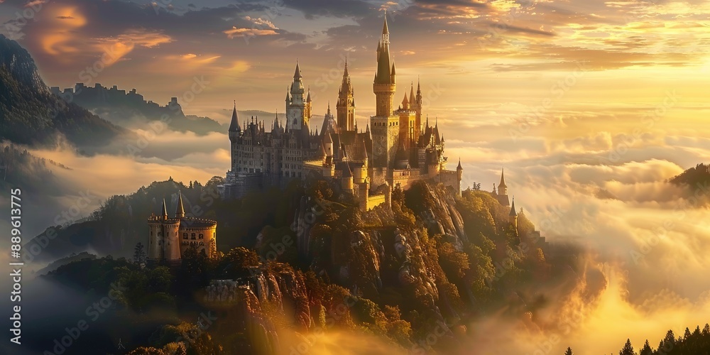 Naklejka premium Majestic Castle Above the Clouds