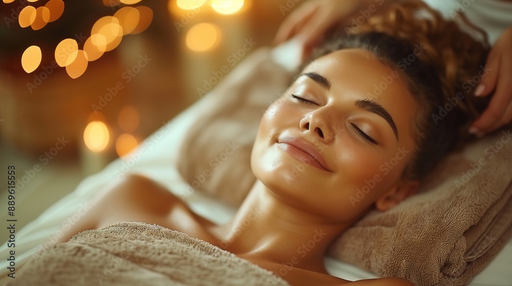 Professional spa setting, person receiving massage on table Professional spa setting, person receiving massage on table