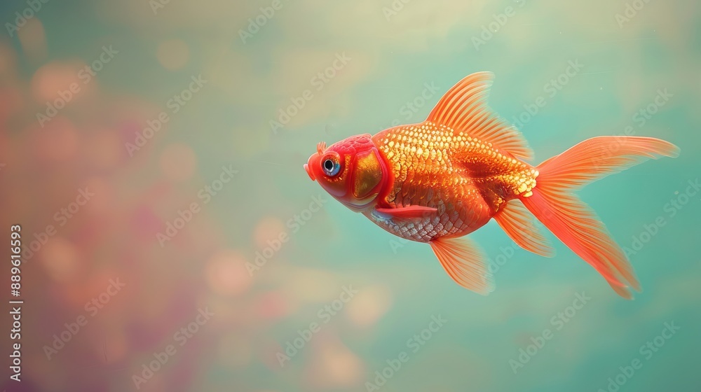 A bright orange goldfish with intricate scales and fins swimming gracefully in clear blue water, highlighting its vibrant color and the beauty of its natural habitat. A bright orange goldfish with intricate scales and fins swimming gracefully in clear blue water, highlighting its vibrant color and the beauty of its natural habitat.