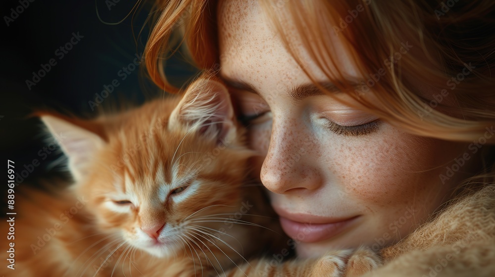 beautiful woman hugs little kittens Close-up beautiful woman hugs little kittens Close-up