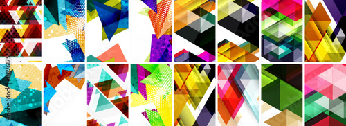 Triangles and circles abstract shapes templates set