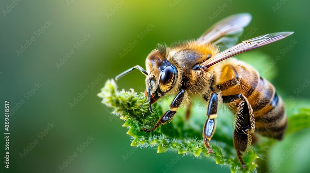 macro photography of a honey bee in a green leaves macro photography of a honey bee in a green leaves