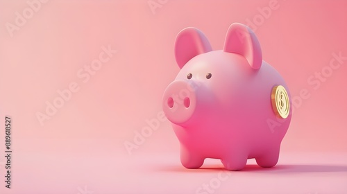 3D render of a pink piggy bank with a plastic cartoon minimalist style that saves money.