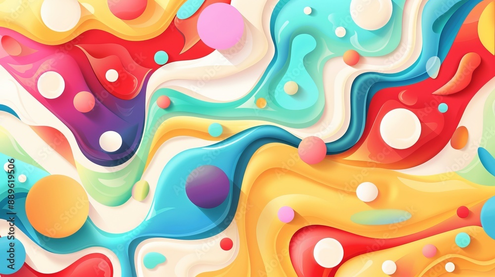 Obraz premium This image features a playful and vibrant abstract fluid art design with swirling patterns and a mix of multiple colors, representing creativity and joyful emotions.