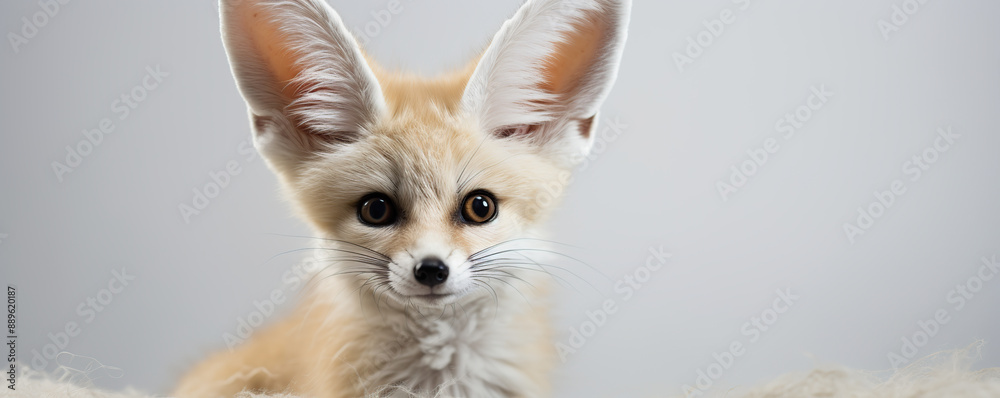 Obraz premium Fennec Fox With Large Ears Sitting on White Background