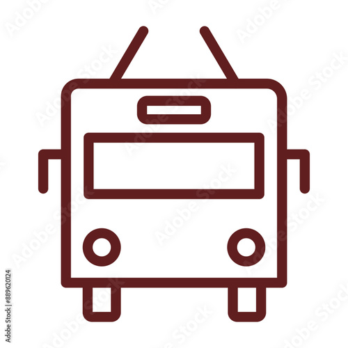 Trolleybus Vector Line Maroon Icon Design