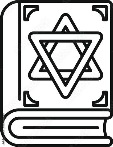 Jewish holy book torah with star of david symbol outline, simple style icon