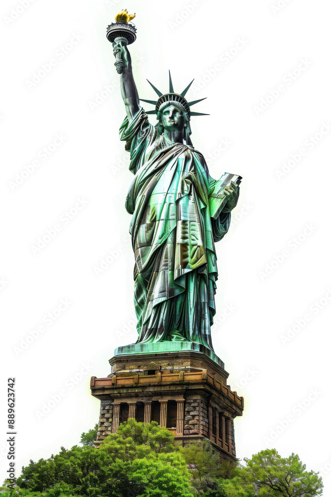 Obraz premium Close up of the statue of liberty with her pedestal, New York City, USA - Isolated on transparent background, png file 