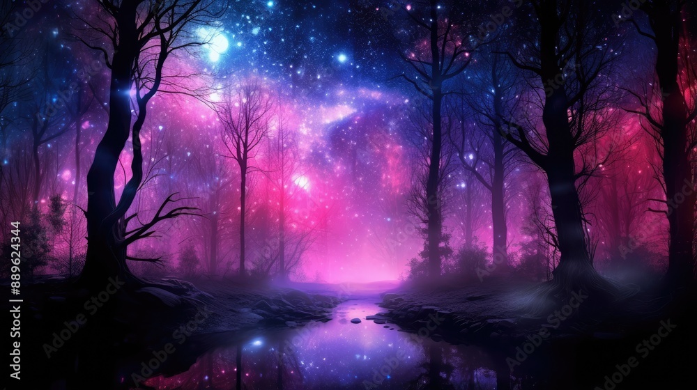 Enchanting Forest Under a Starry Sky. Enchanting Forest Under a Starry Sky.