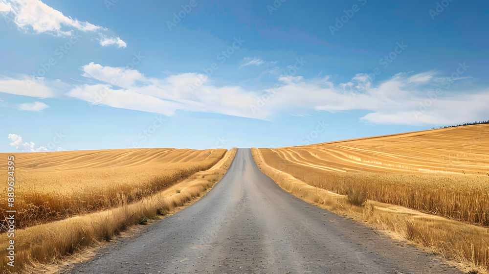 A long road stretches across a vast, empty field A long road stretches across a vast, empty field