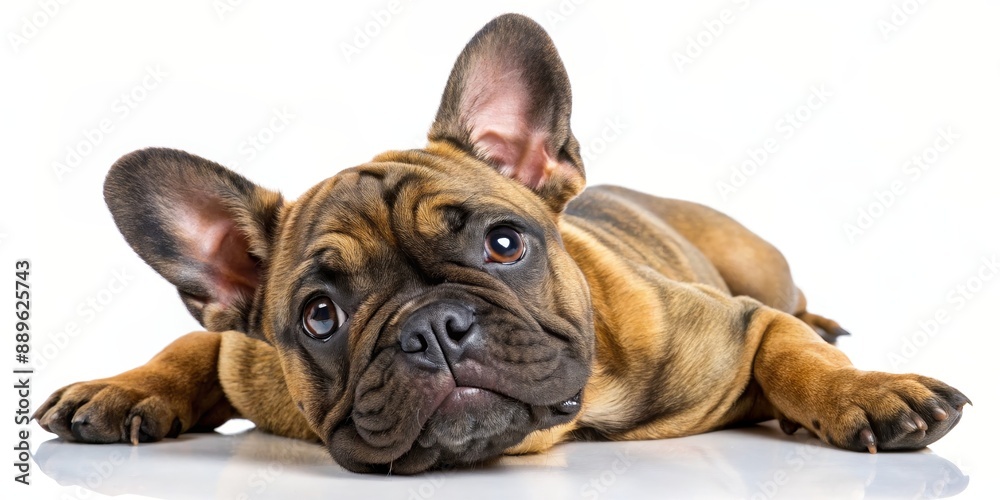 Obraz premium French Bulldog Puppy Portrait Close-up of a Cute and Curious Dog, French Bulldog, Puppy, Dog Portrait, Pet Photography