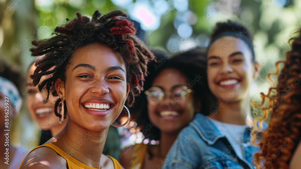 A group of women with curly hair are smiling and posing for a picture A group of women with curly hair are smiling and posing for a picture