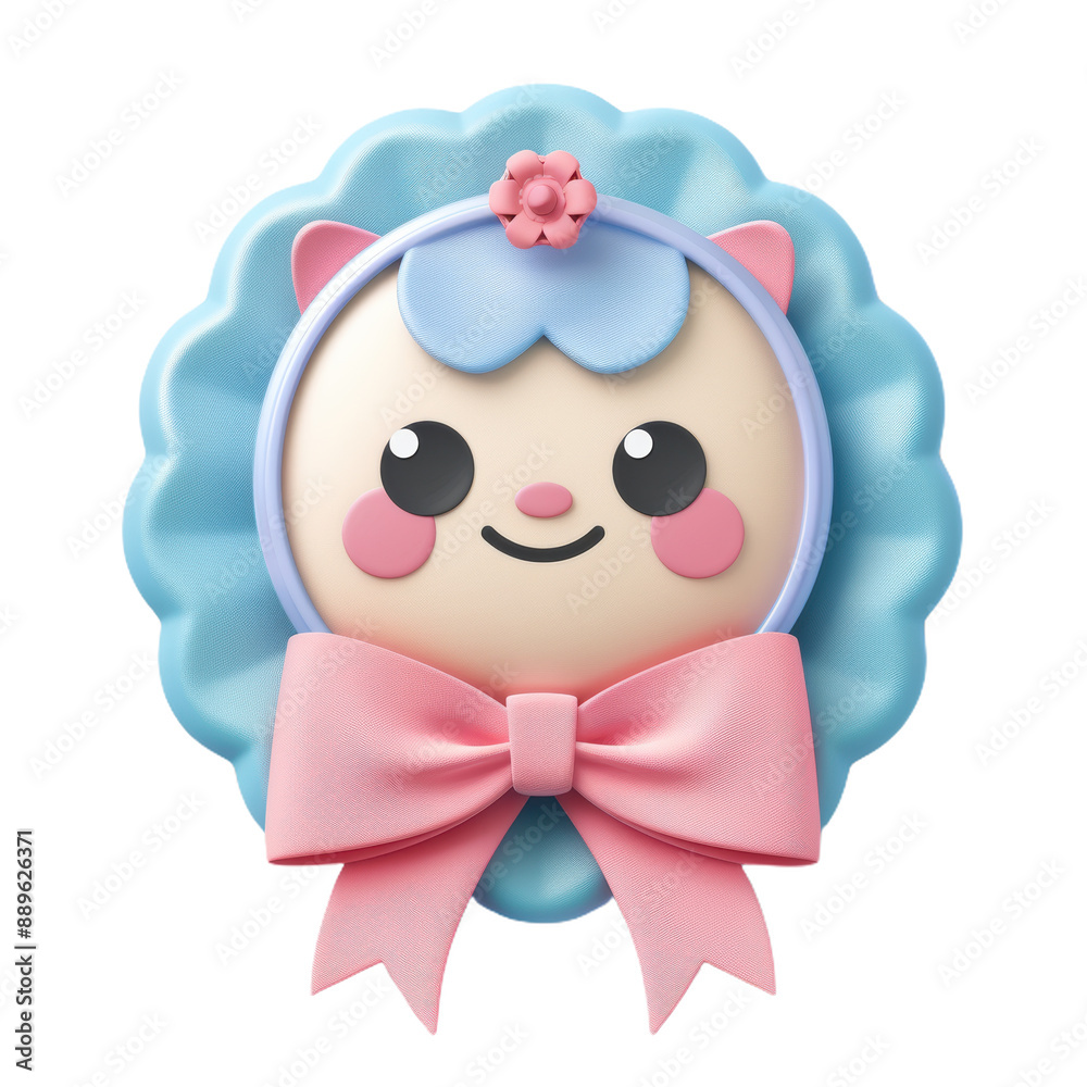 Fototapeta premium A Smiling Face on a Blue Ribbon Badge