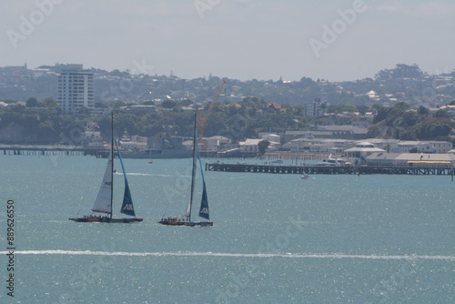 Sailing boats on the sea in Auckland bay, New Zealand