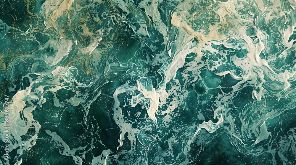 Fototapeta premium swirling sea greens and creamy whites, resembling ocean waves in a dynamic, fluid motion