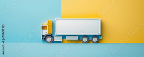 Abstract illustration cutting out from paper of truck delivering packages. Global logistics concept