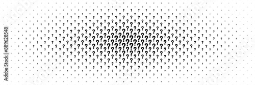 horizontal halftone of black question mark spreading from center for pattern and background.