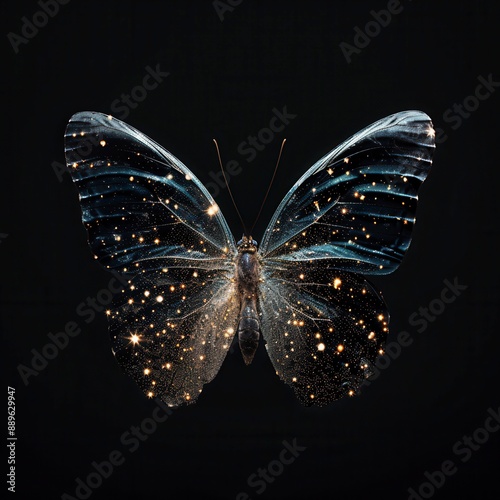 Galactic butterfly with radiant wings made of stars, mysterious cosmic phenomenon, stunningly beautiful and exotic realism