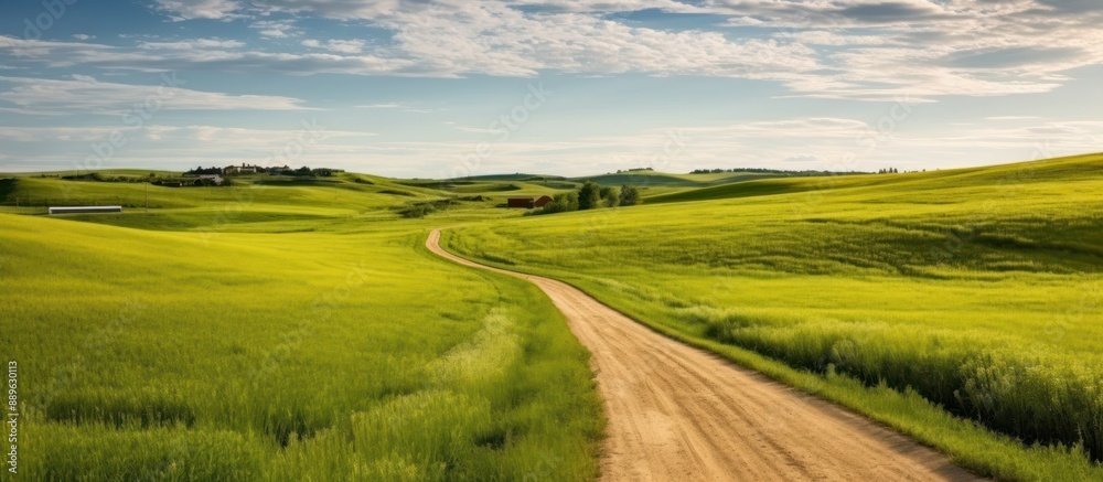 Fototapeta premium Country Road Through Rolling Green Fields