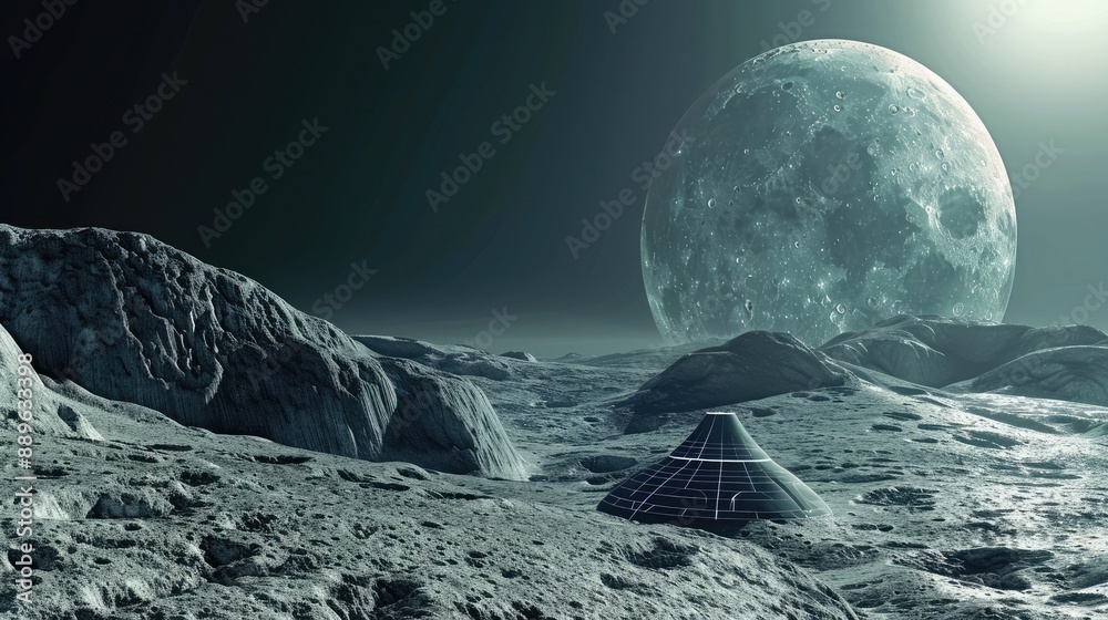 Fototapeta premium A distant moon with a futuristic base and a breathtaking view of its parent planet.