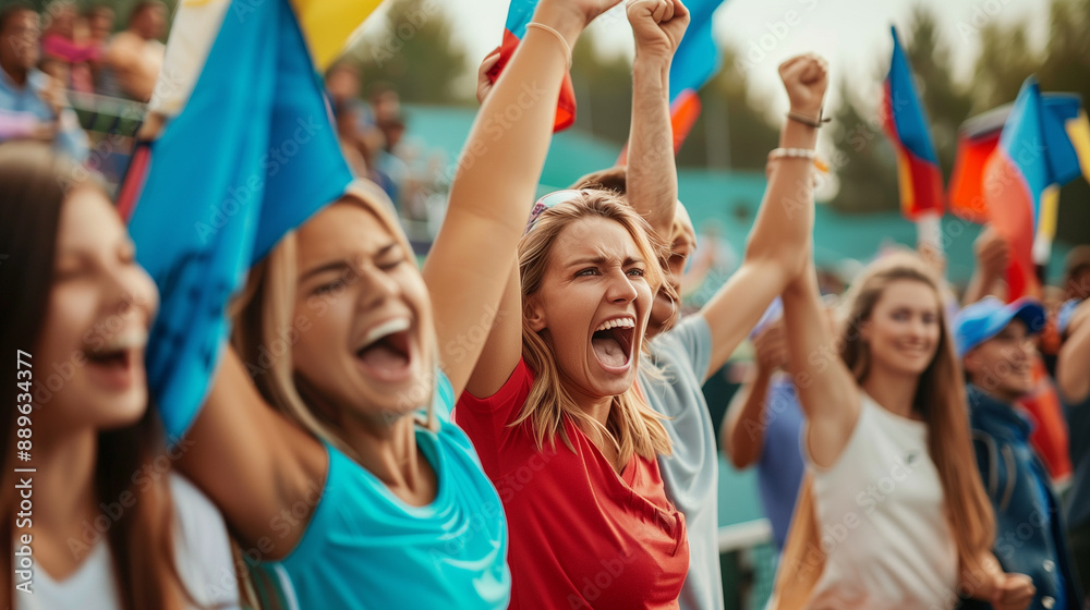 Cheering tennis fans celebrating at a tennis match Cheering tennis fans celebrating at a tennis match