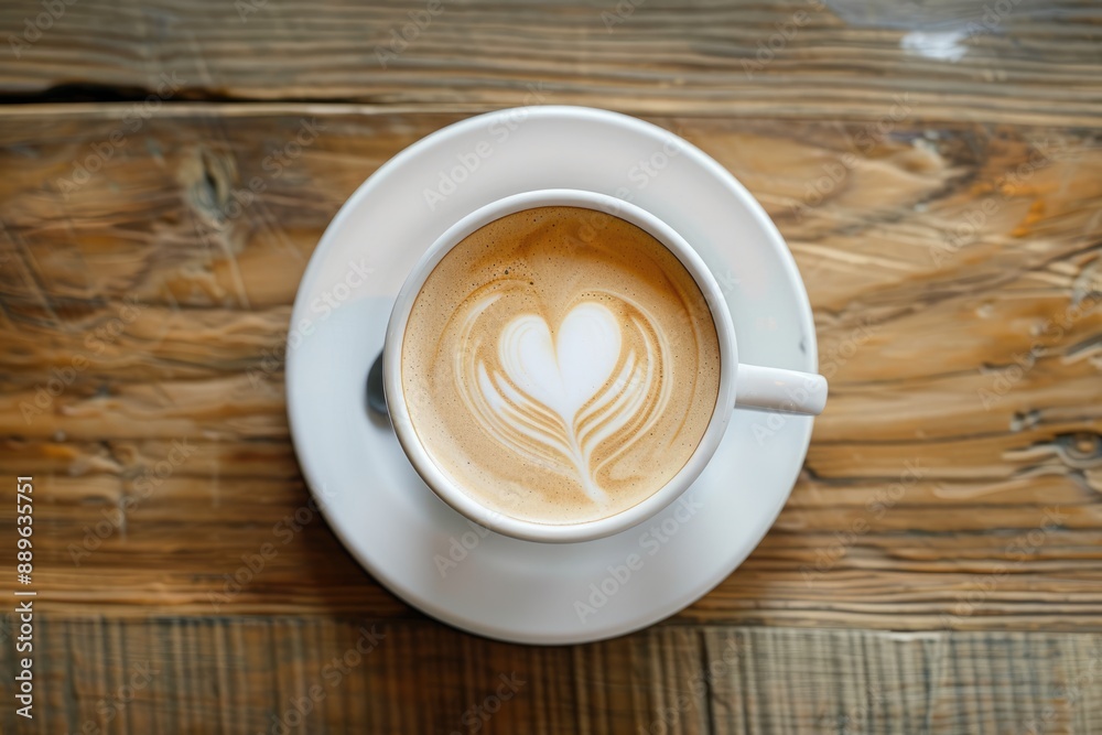 A Heart-Shaped Latte on a Rustic Wooden Table A Heart-Shaped Latte on a Rustic Wooden Table