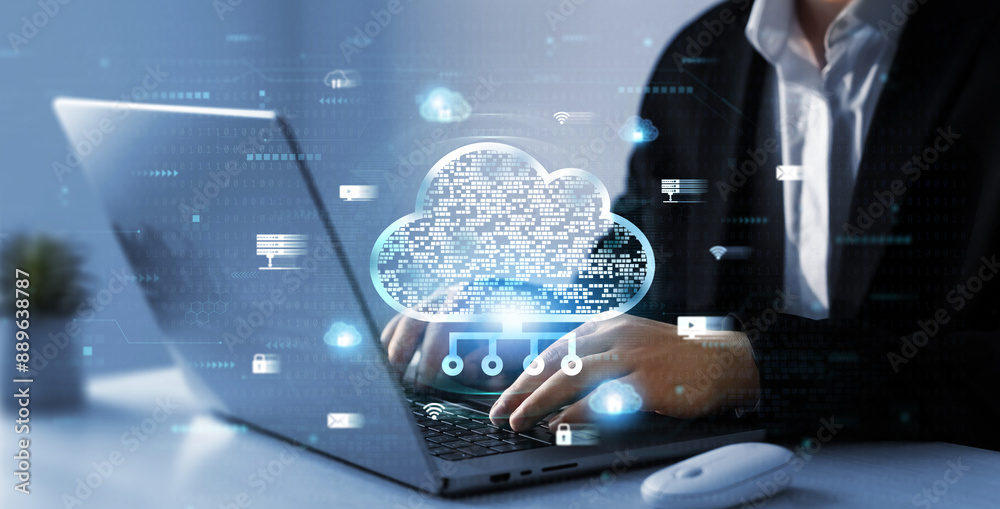 Obraz premium Cloud technology, backup and data storage.Edge technology.Cloud technology computing network. Networking and digital online service concept.